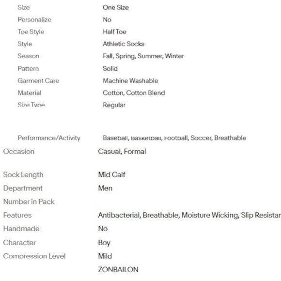 Set of ZONBAILON Socks Cotton Breathable Sweat Absorbing Cushion Basketball NWT - Picture 4 of 8